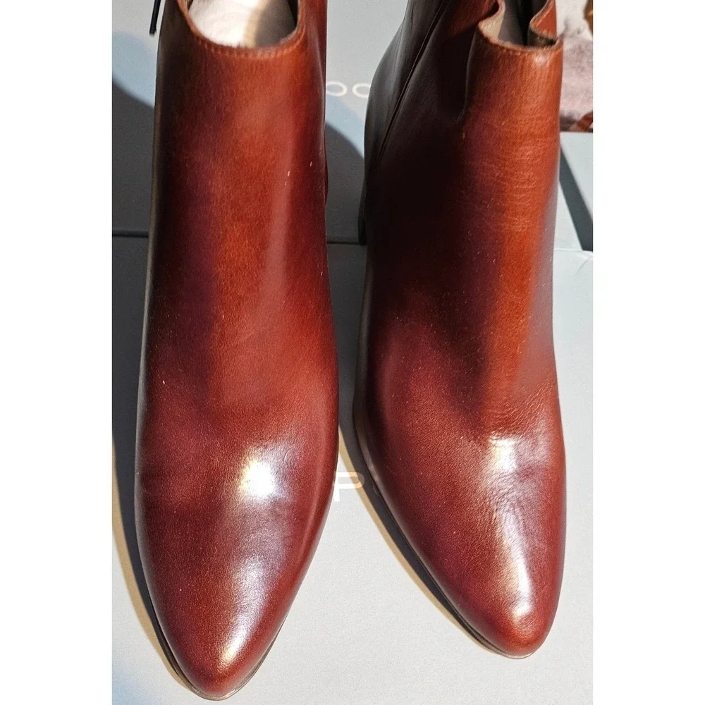 Rockport TN Lynix Ankle‎ Boots Havane Leather Block Heel Zip Womens 6M CG8352